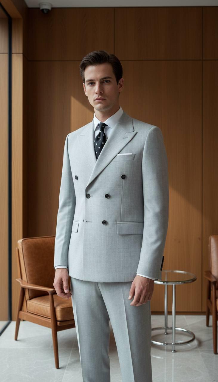 Takım Elbise SlimFit Çizgili Gri Kruvaze Premium SD42296