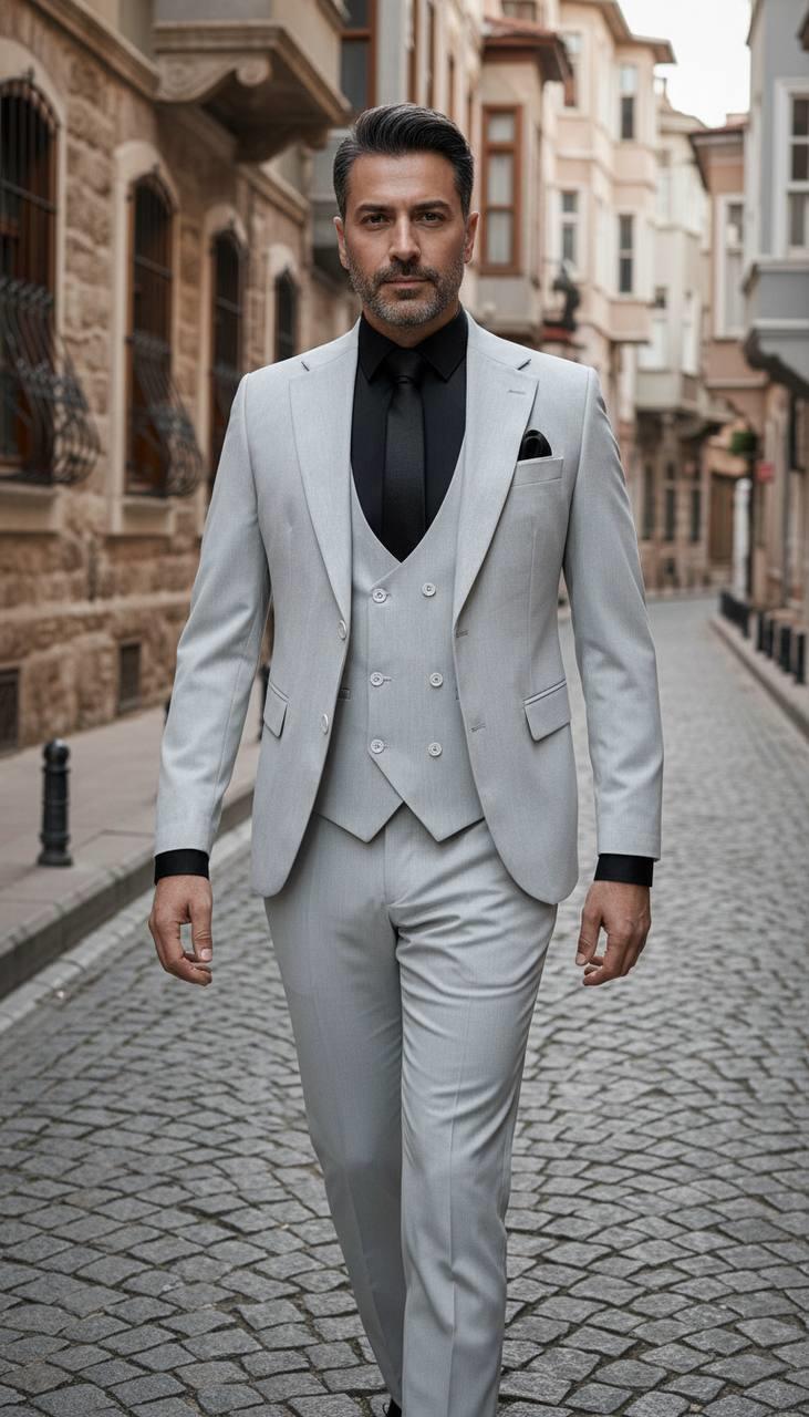 Takım Elbise SlimFit Gri Yelekli Premium SD42312