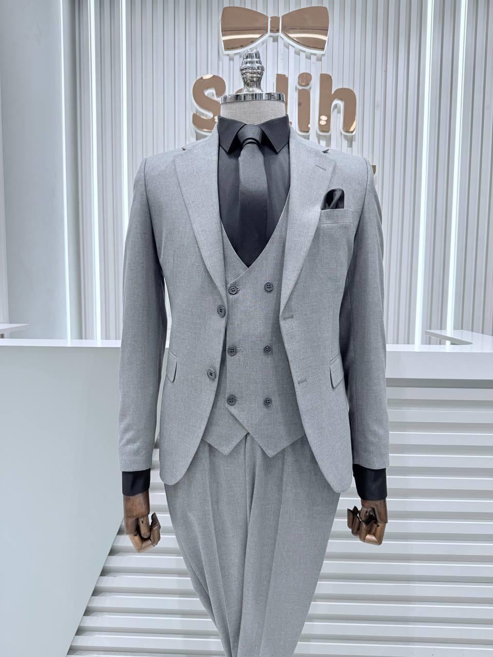 Takım Elbise SlimFit Gri Yelekli Premium SD42324