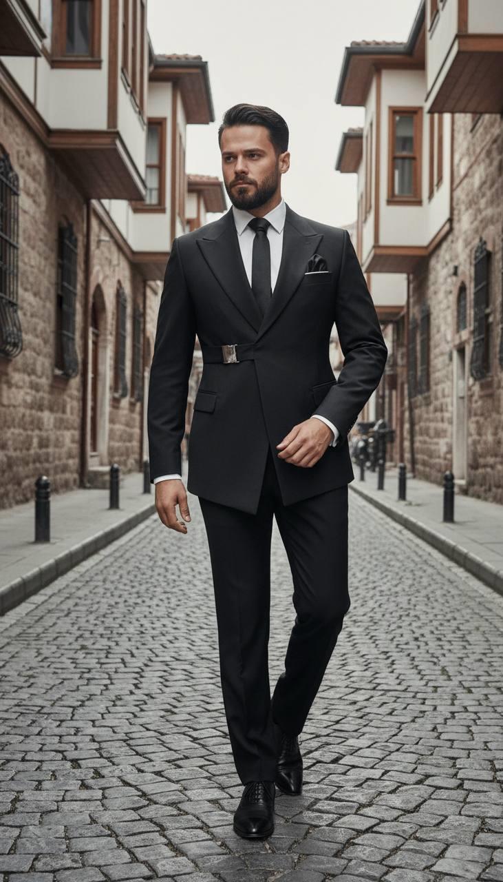 Takım Elbise SlimFit Siyah Tokalı Premium SD42328