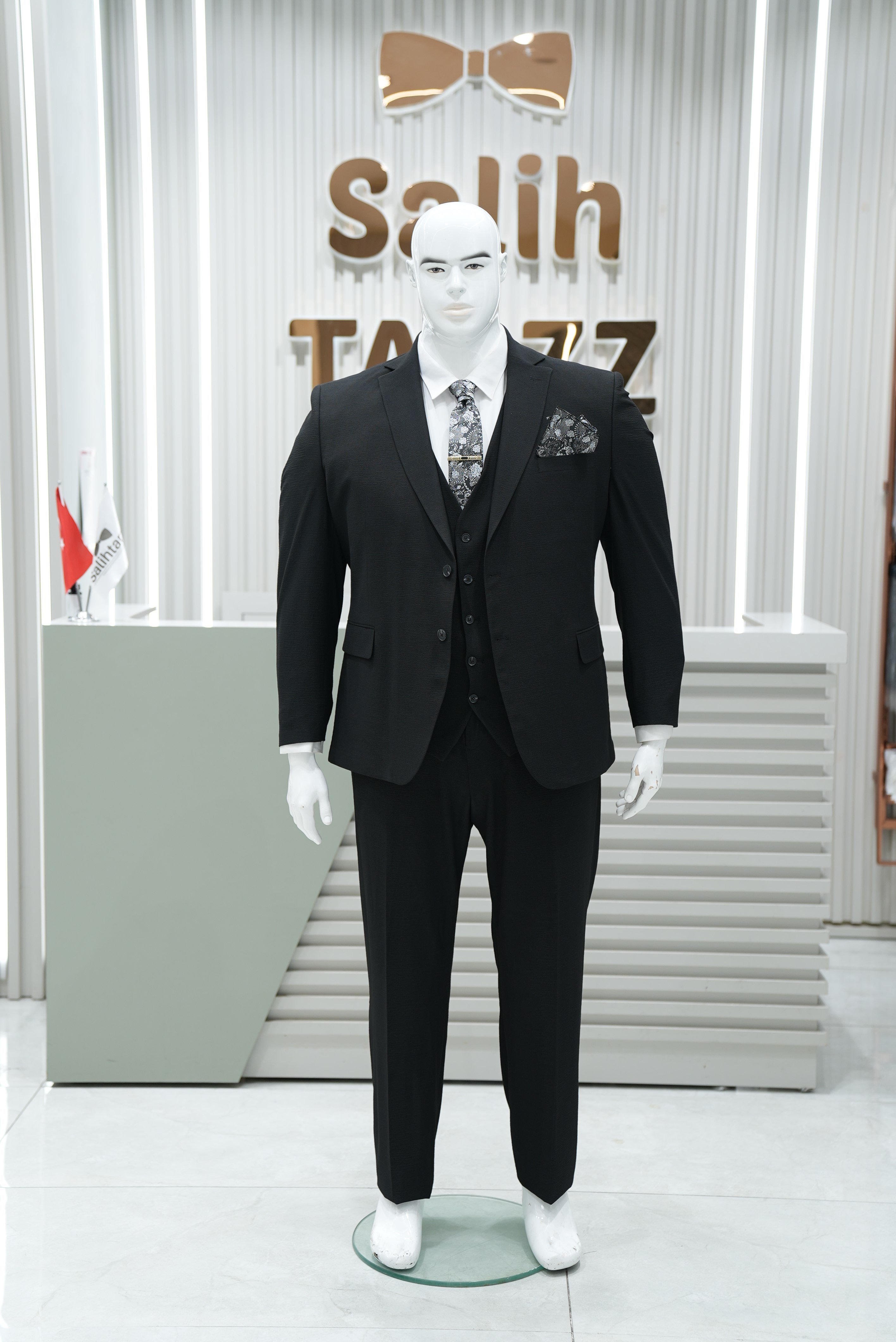 Takım Elbise Yelekli Battal Gofre Büyük Beden Siyah SD42425