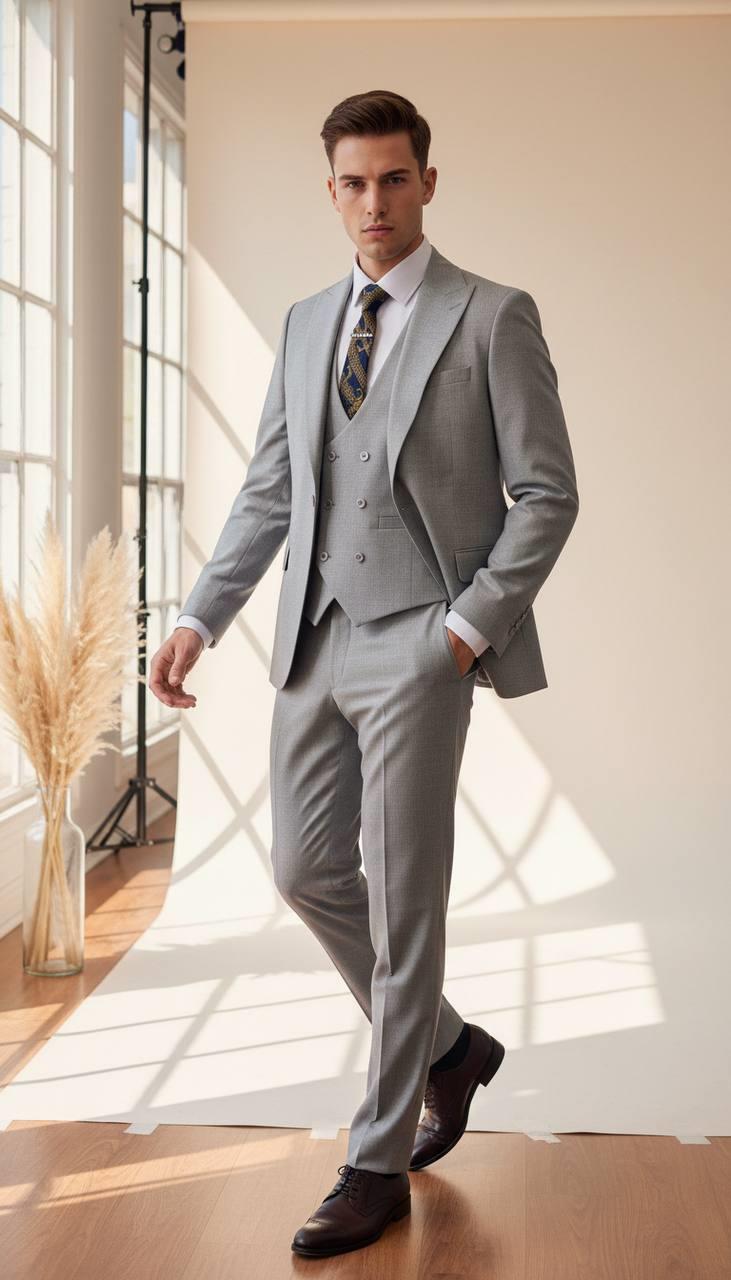 Takım Elbise Yelekli SlimFit Gri SD42243