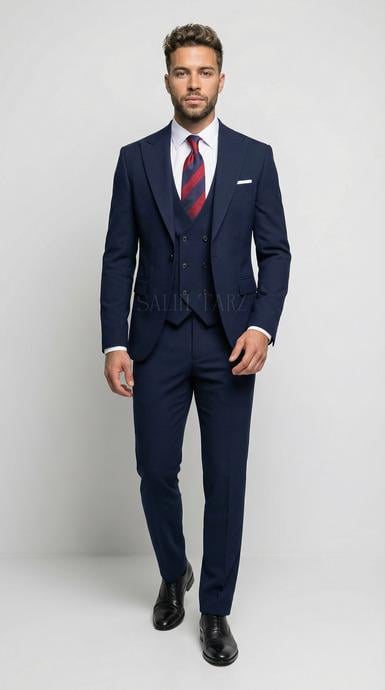 Takım Elbise Yelekli SlimFit Lacivert Premium SD42383