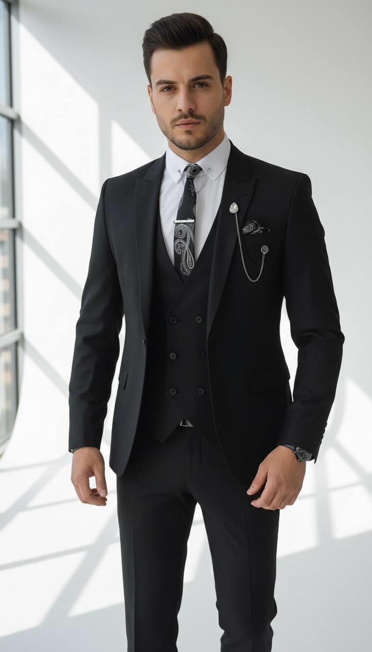 Takım Elbise Yelekli SlimFit Siyah SD42247