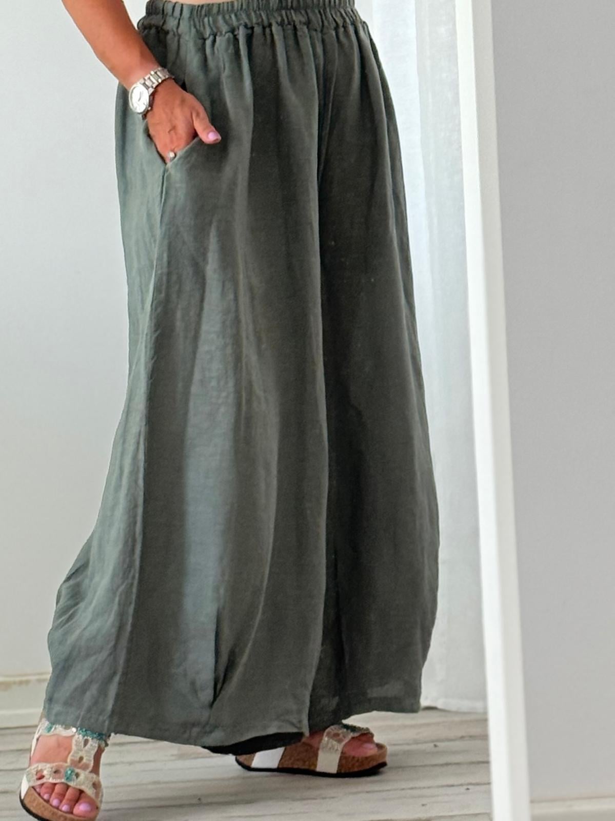 Oversize İthal Paçası Dikişli Keten Pantolon
