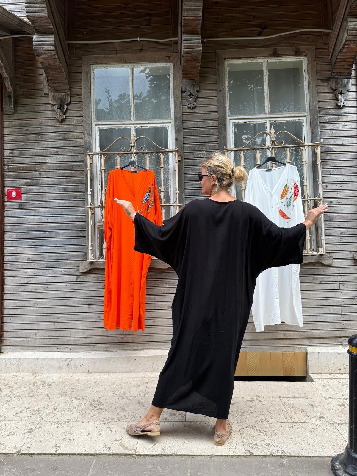 Oversize Nakışlı Gömlek Elbise
