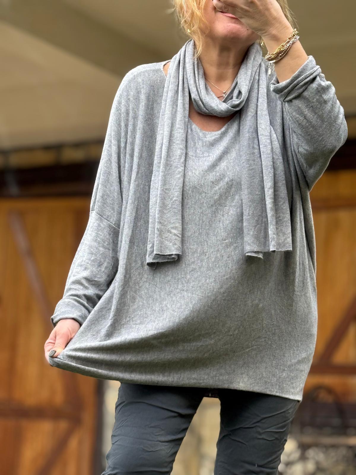 İthal Fularlı Oversize Triko