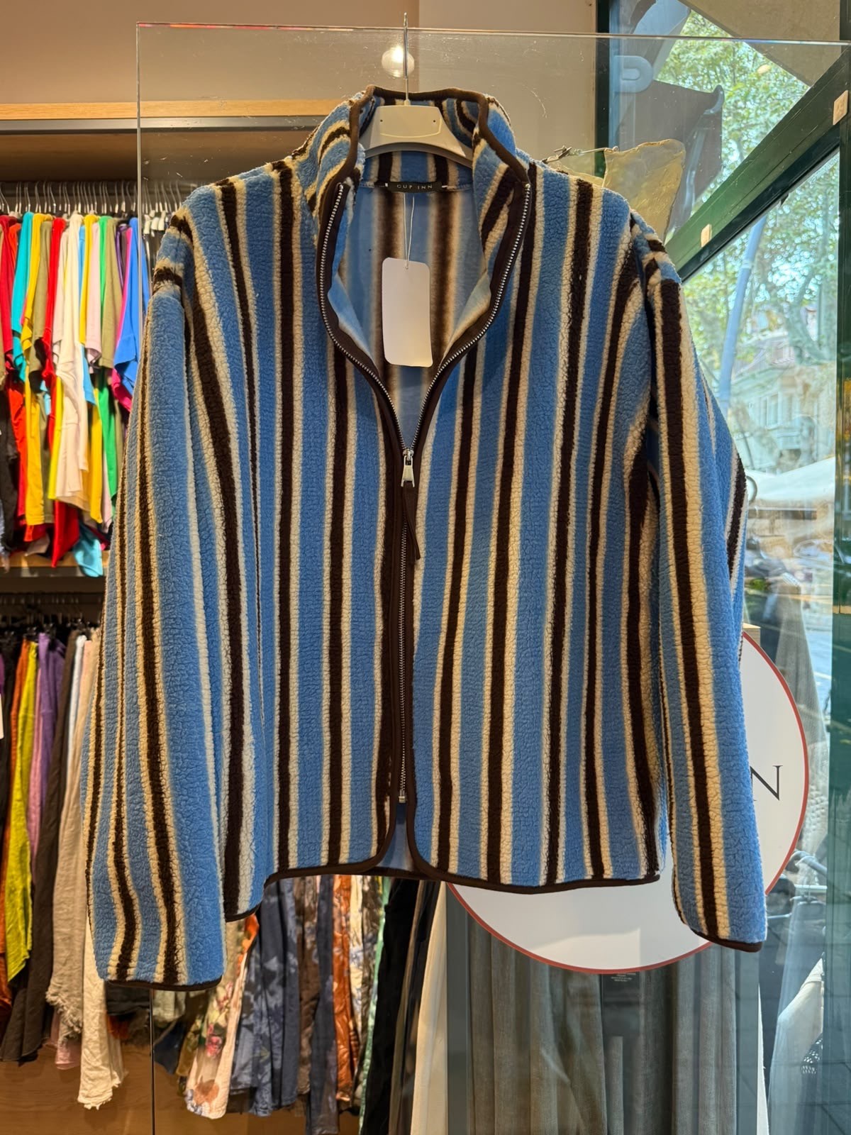 Mavi Kahve Çizgili Peluş Mont