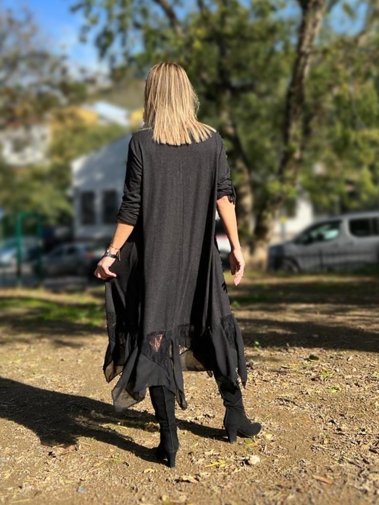 Asimetrik Dantel Detaylı Salaş Elbise