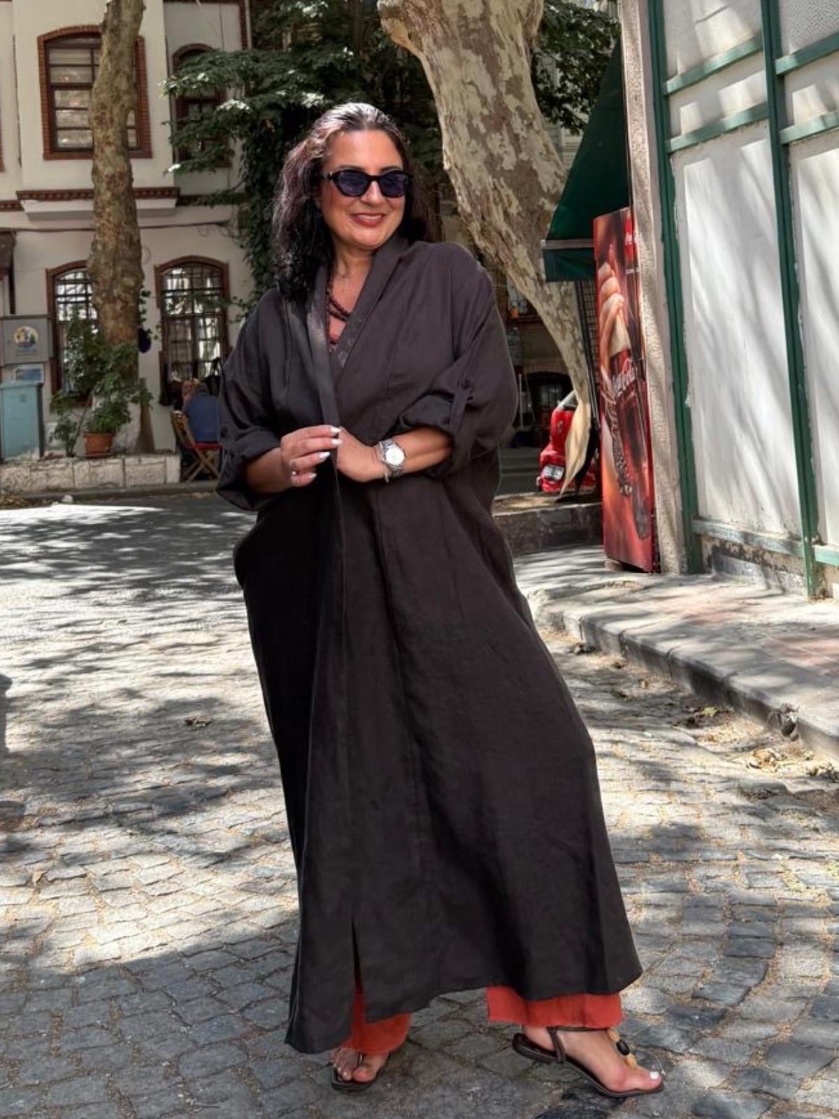 Düğme Detaylı Keten Ceket