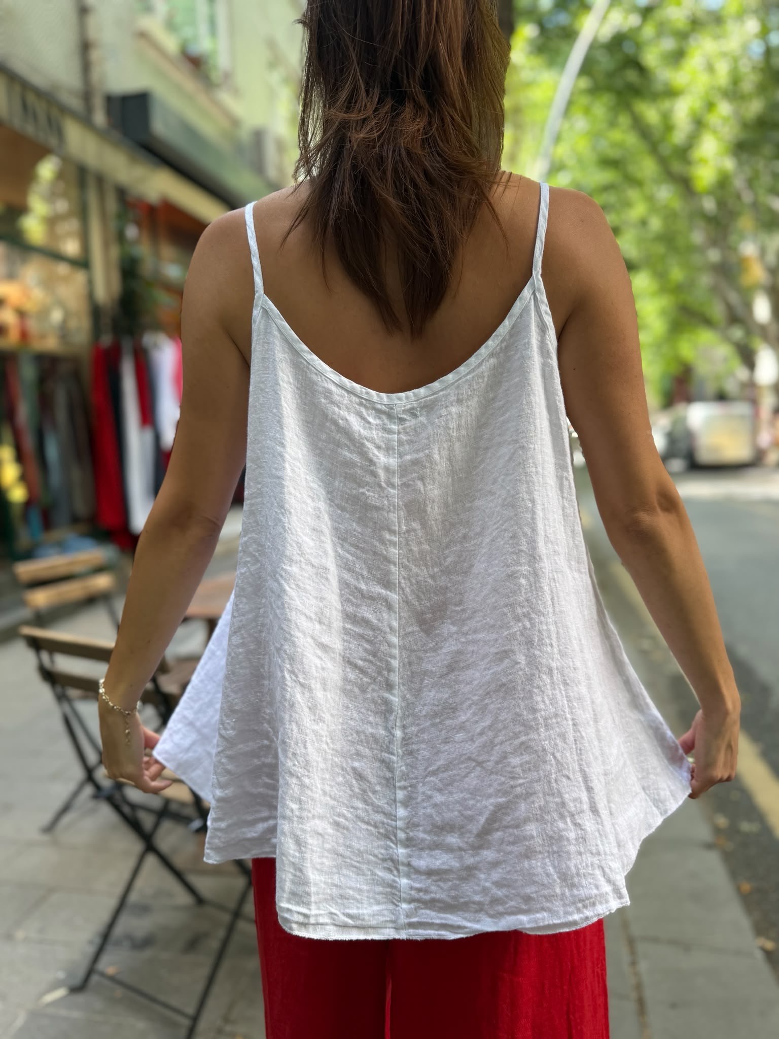 İthal Çan Model Askılı Keten Bluz