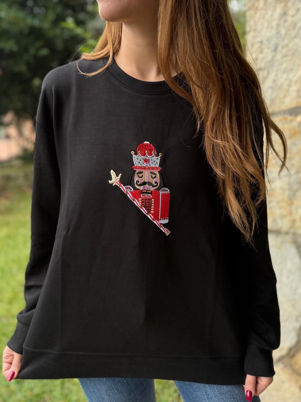 Nakışlı Taşlı Kurşun Asker Sweatshirt