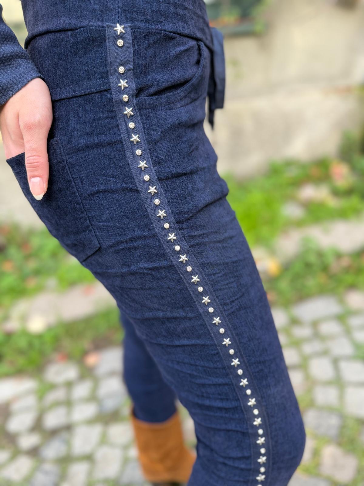 İthal Likralı Zımbalı Kadife Pantolon