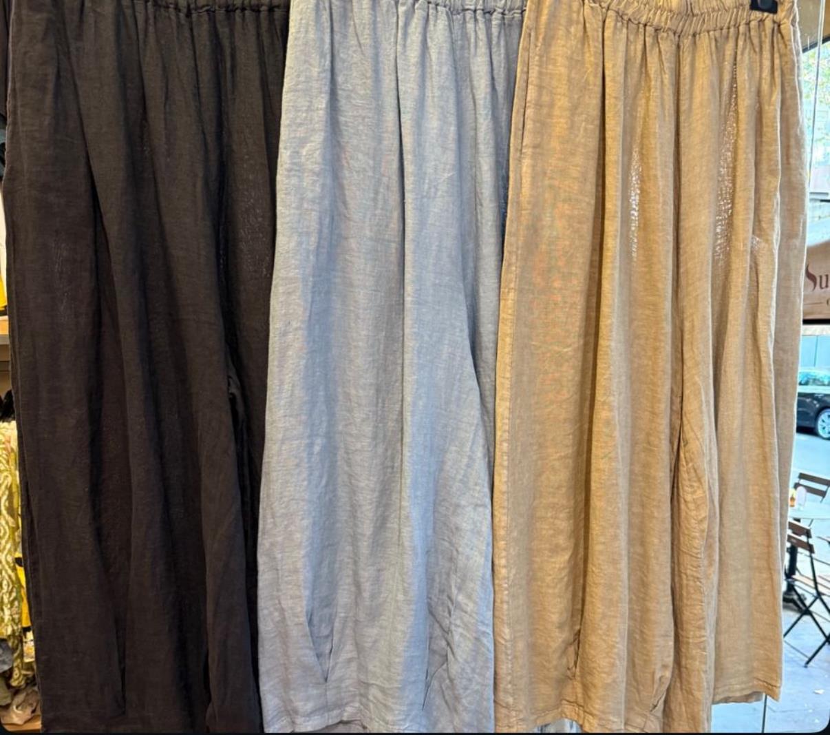 Oversize İthal Paçası Dikişli Keten Pantolon