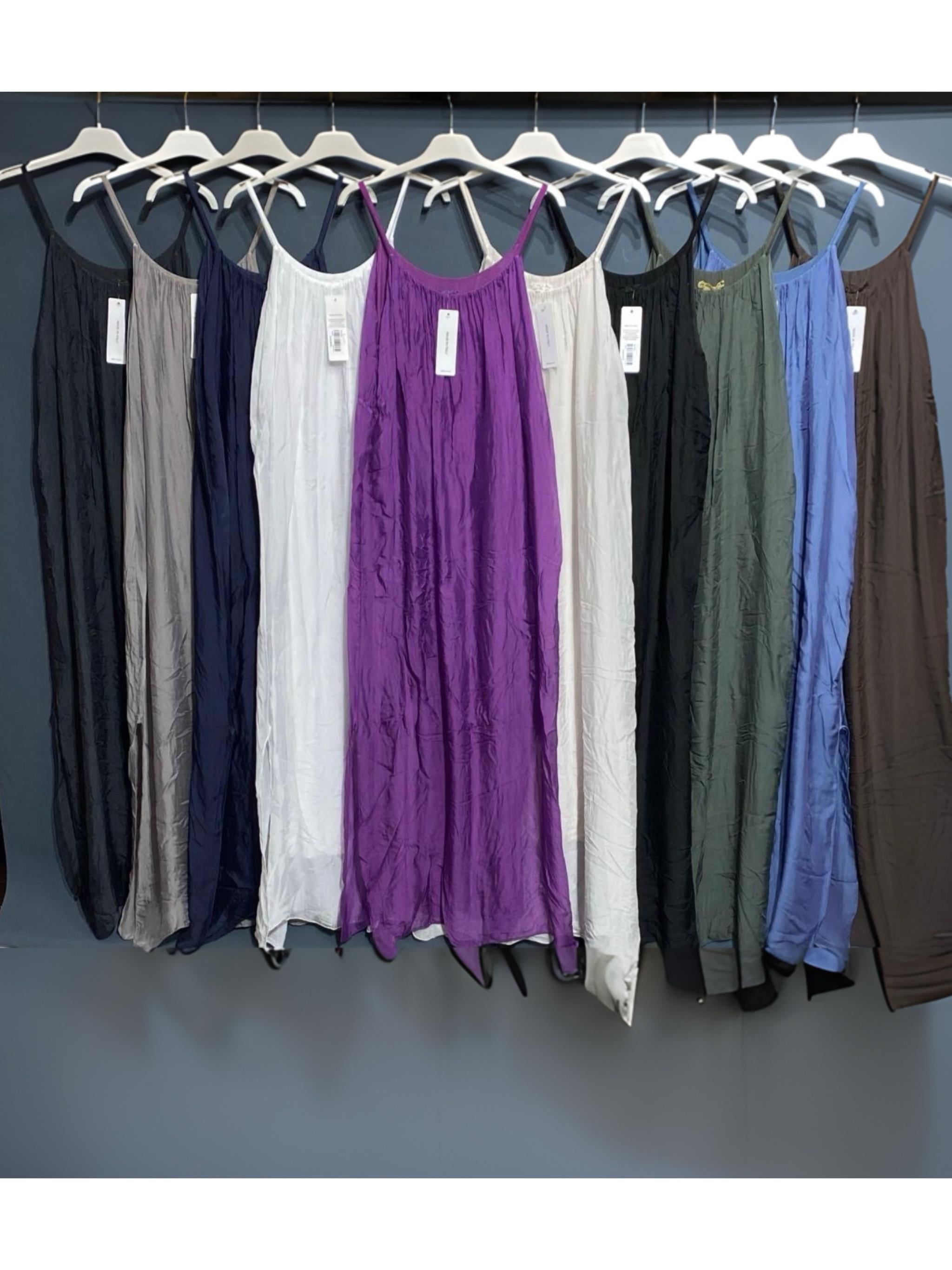 Askılı İpek Uzun Elbise