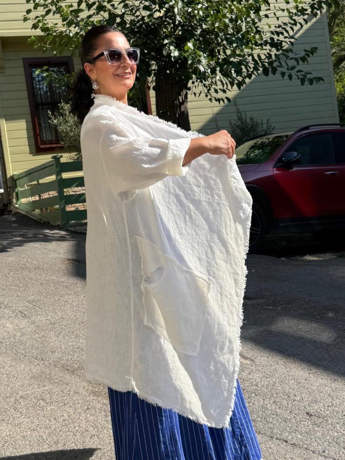 Şal Yaka İthal Keten Ceket