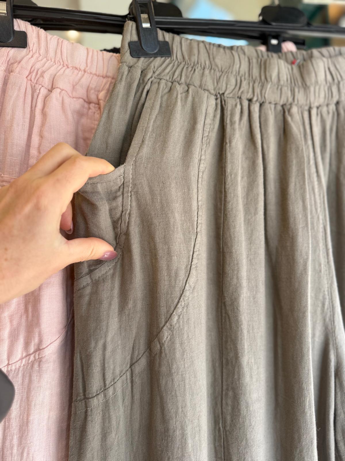 İthal Paça Ucu Yırtmaçlı Keten Pantolon