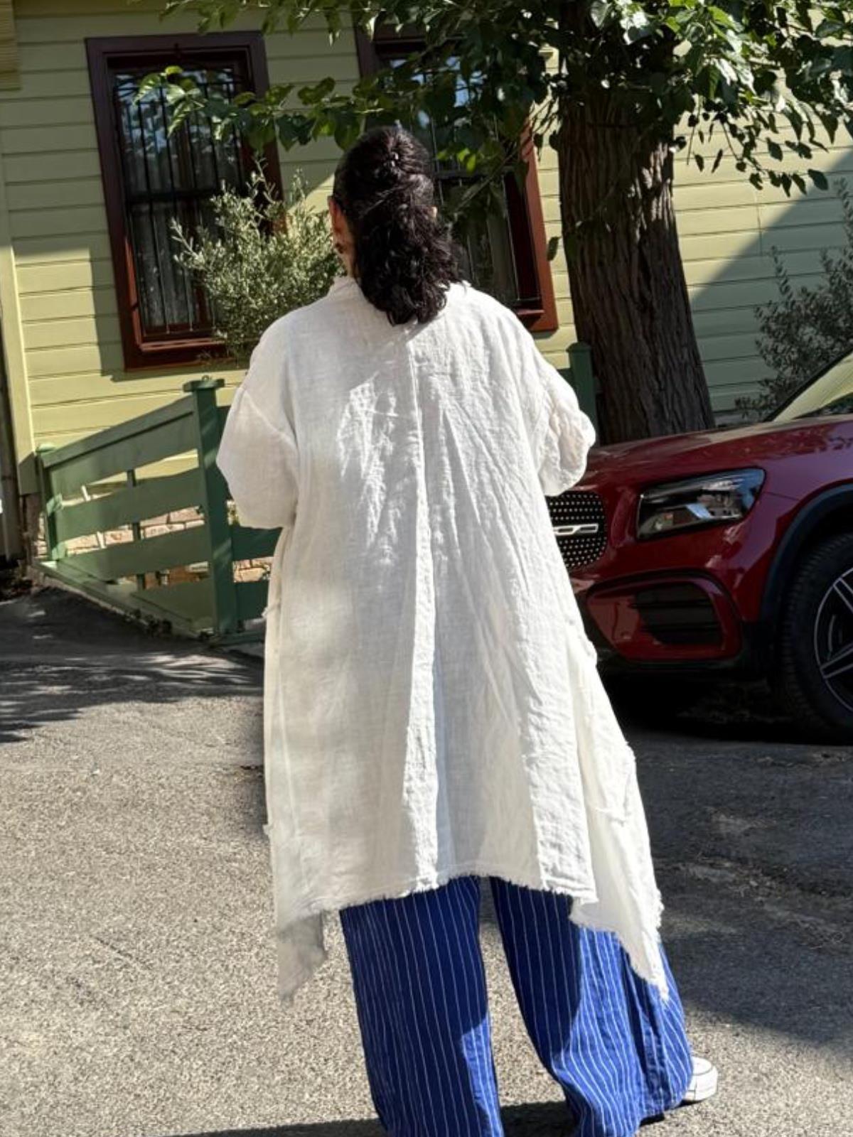 Şal Yaka İthal Keten Ceket