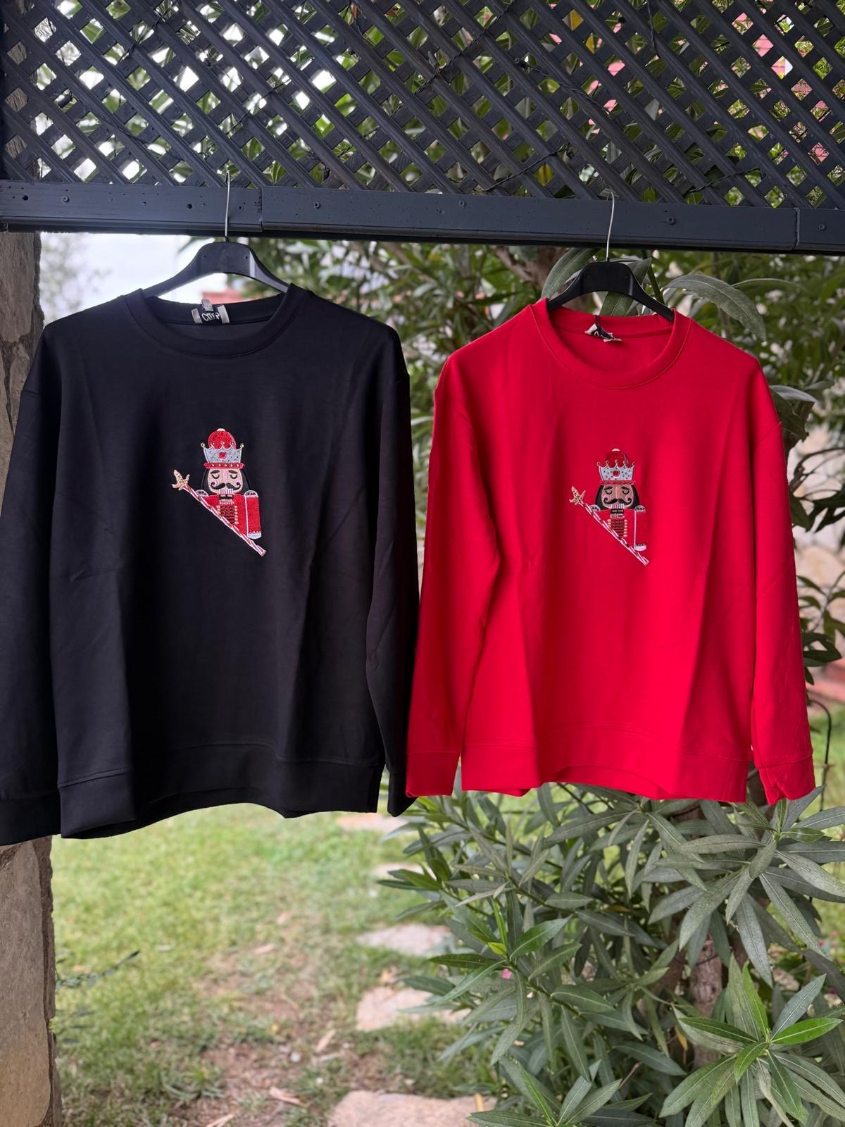 Nakışlı Taşlı Kurşun Asker Sweatshirt