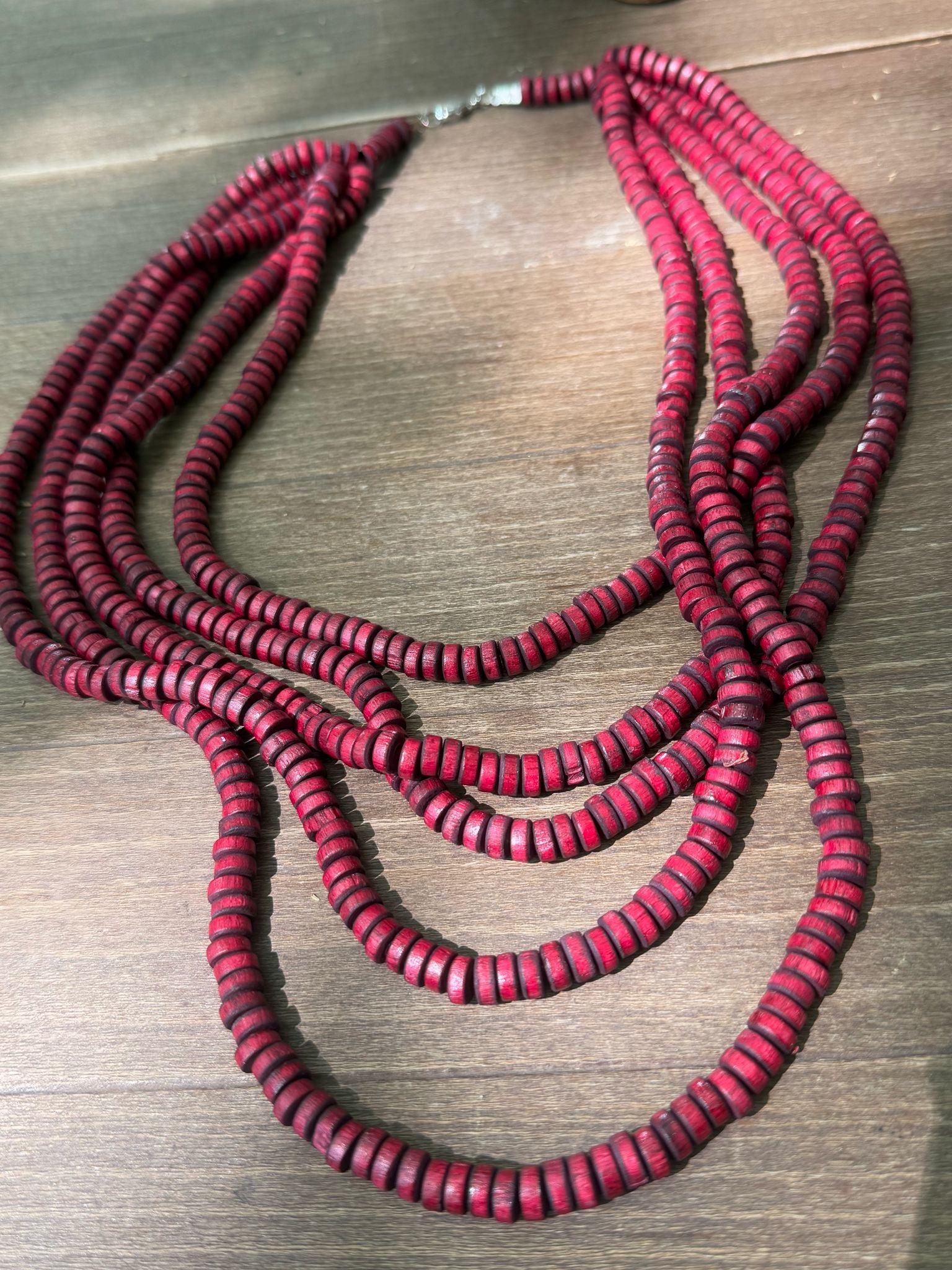 Bordo Ahşap Tıpa Kolye