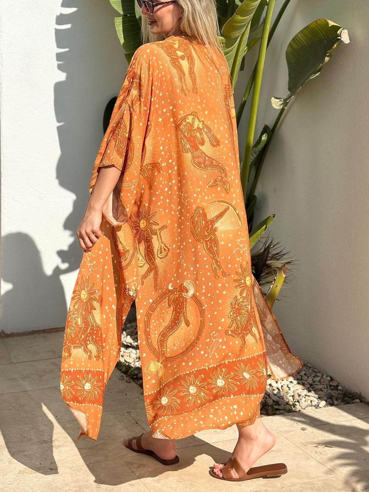 Turuncu Desenli Kimono