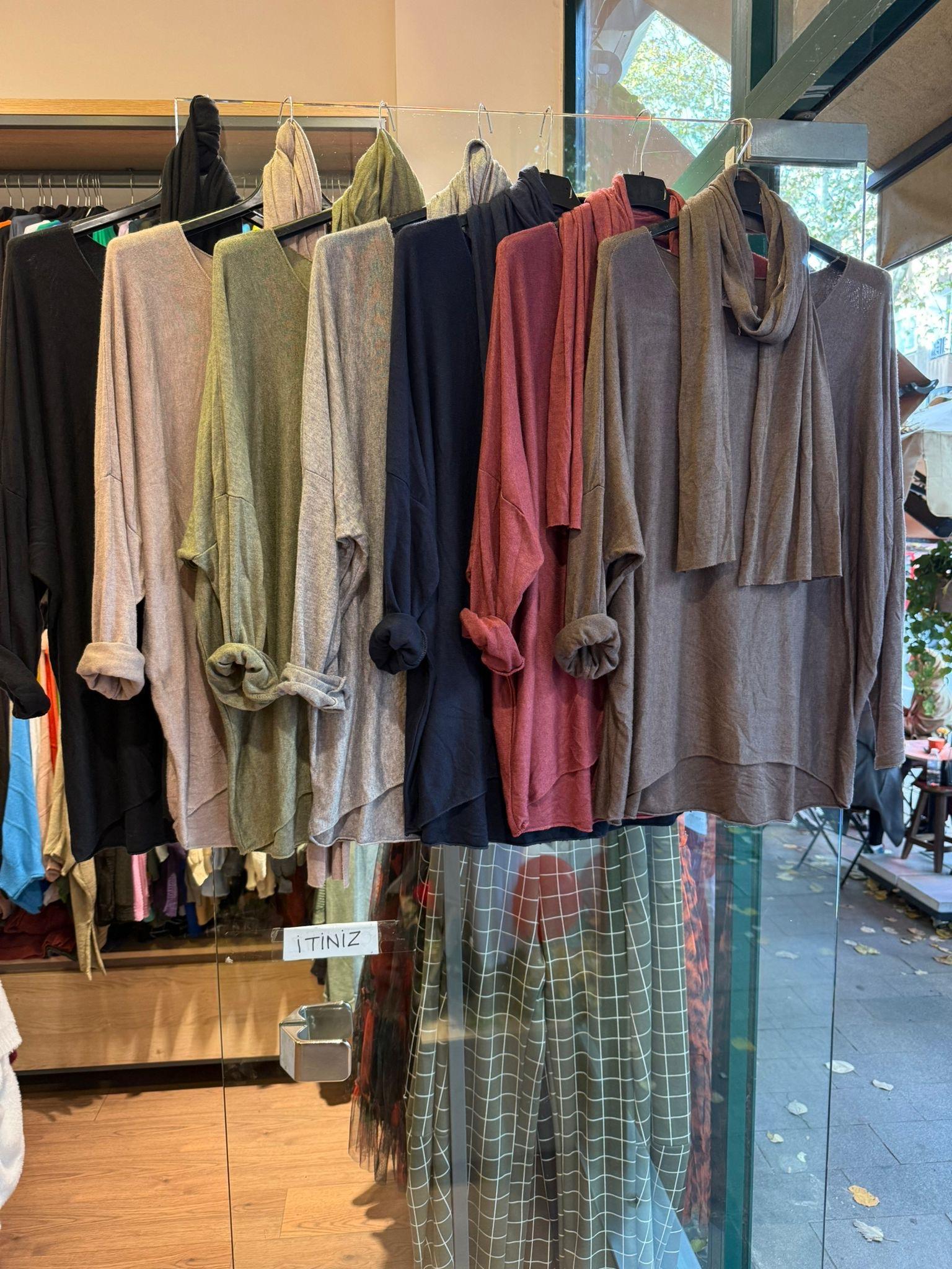 İthal Fularlı Oversize Triko