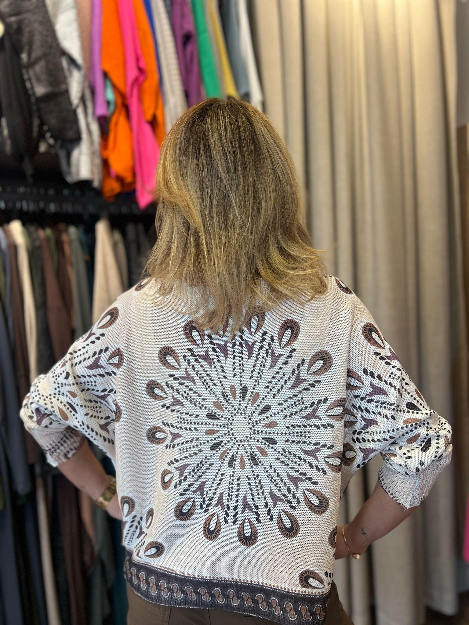 Kahve Mandala Desenli Merserize Bluz