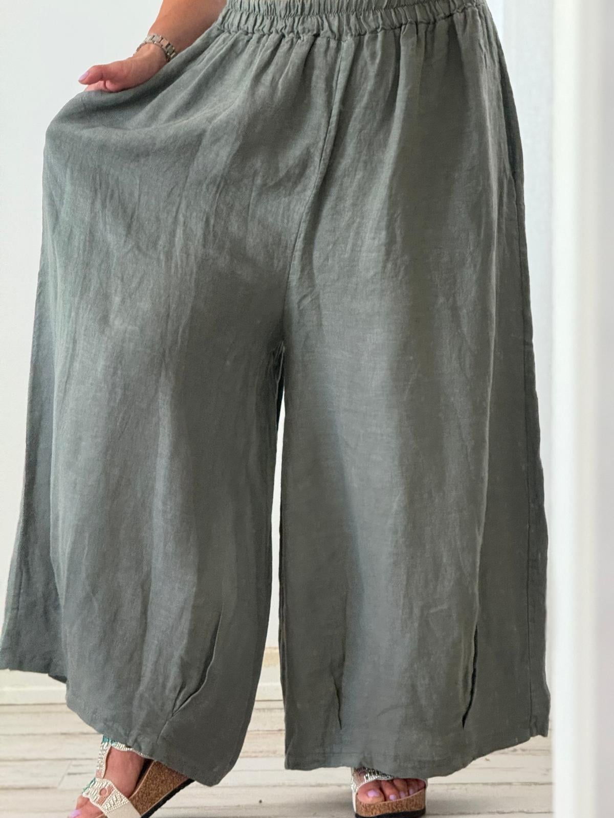 Oversize İthal Paçası Dikişli Keten Pantolon