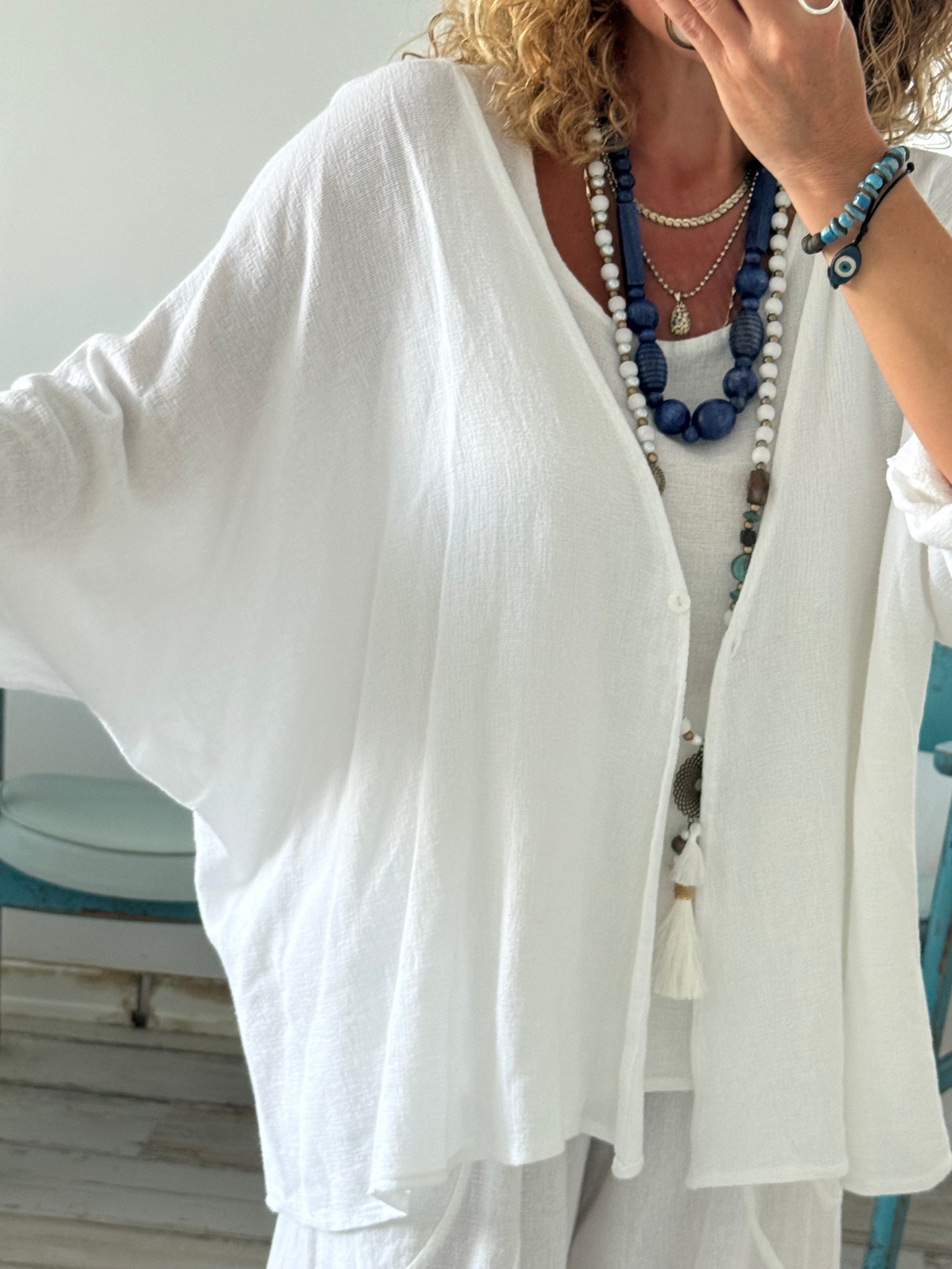 İthal Petek Dokulu Oversize Keten Ceket