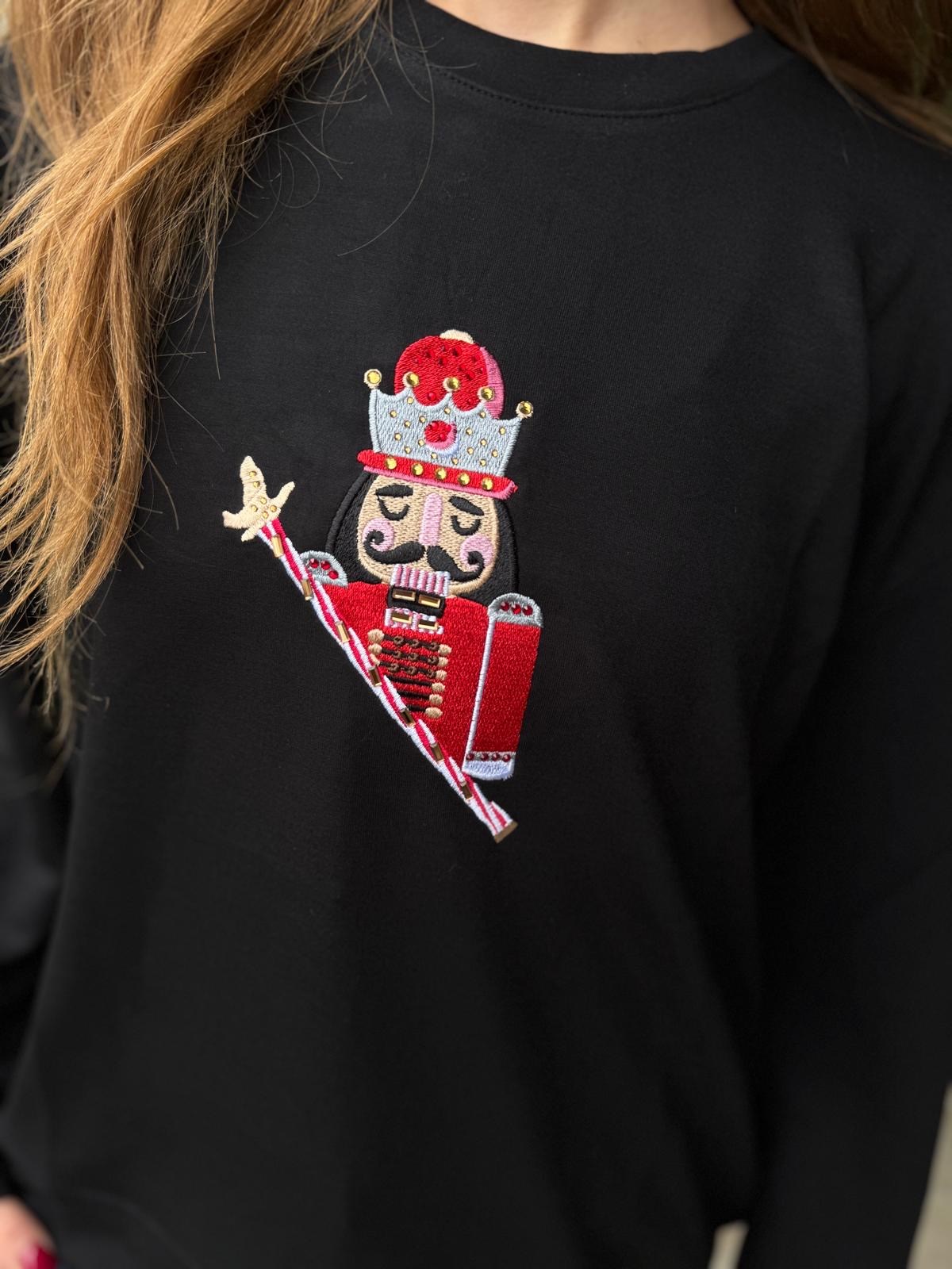 Nakışlı Taşlı Kurşun Asker Sweatshirt