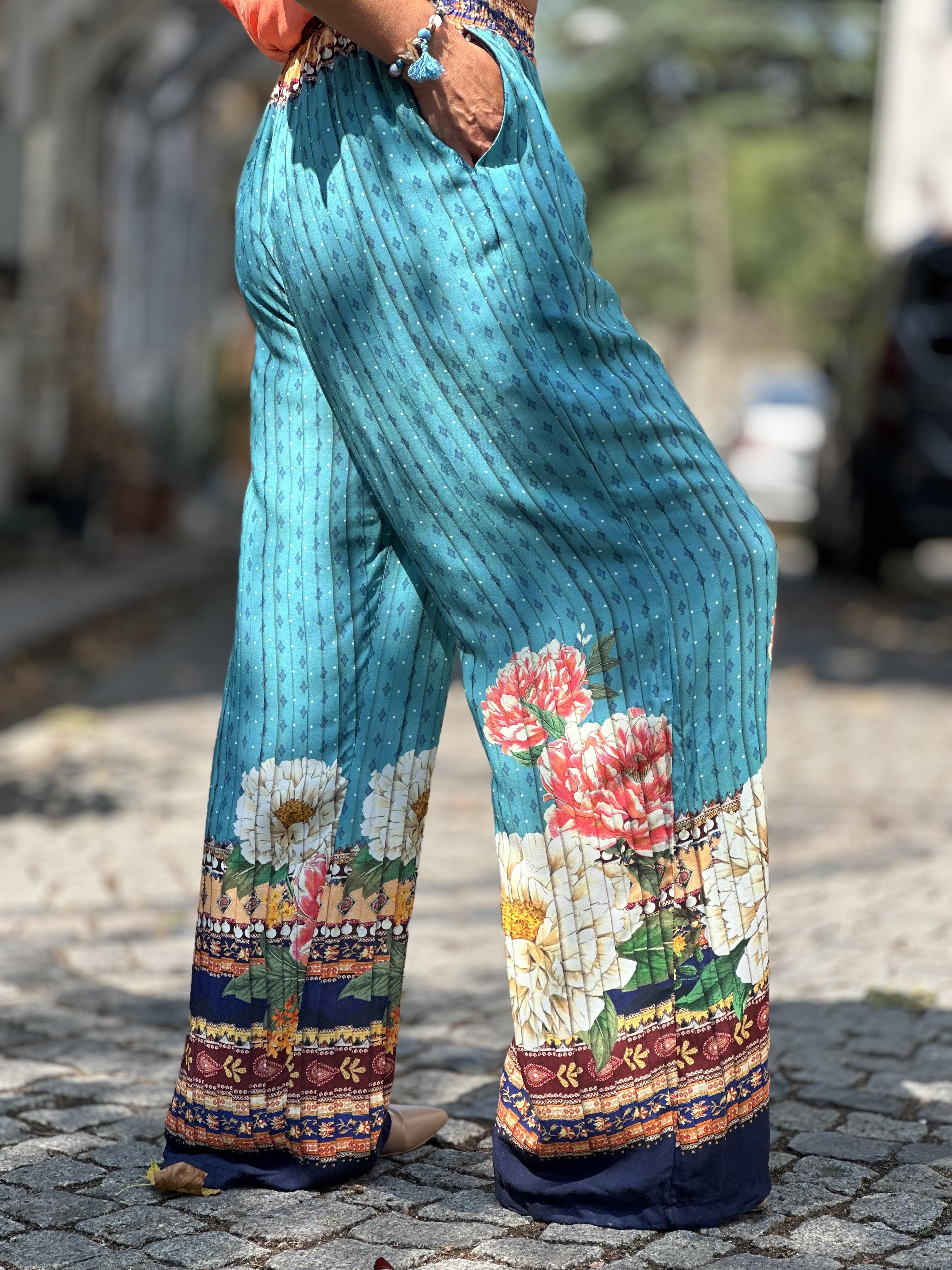 Bol Paça Paçası Çiçekli Pantolon