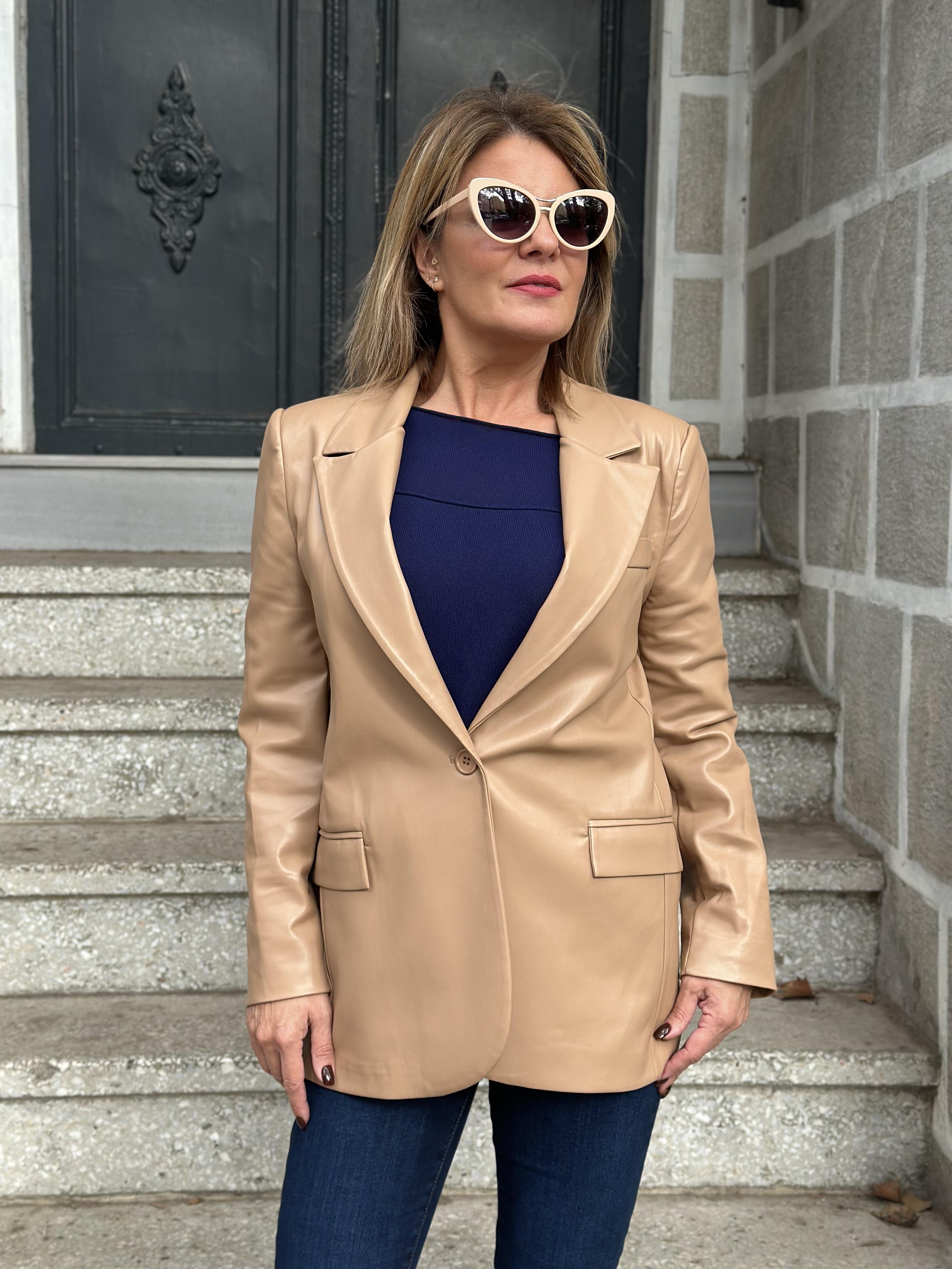 Camel Deri Blazer Ceket