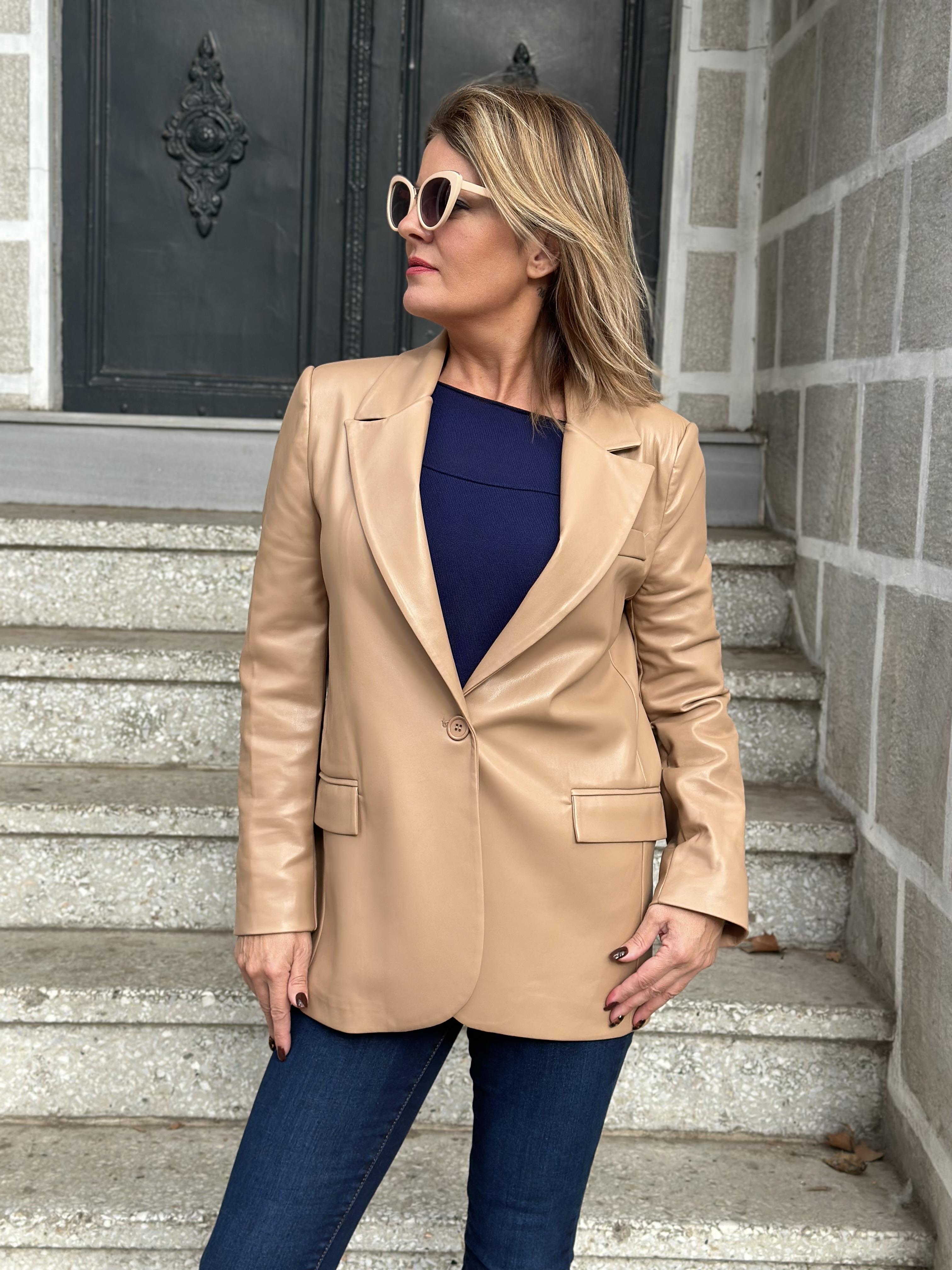 Camel Deri Blazer Ceket