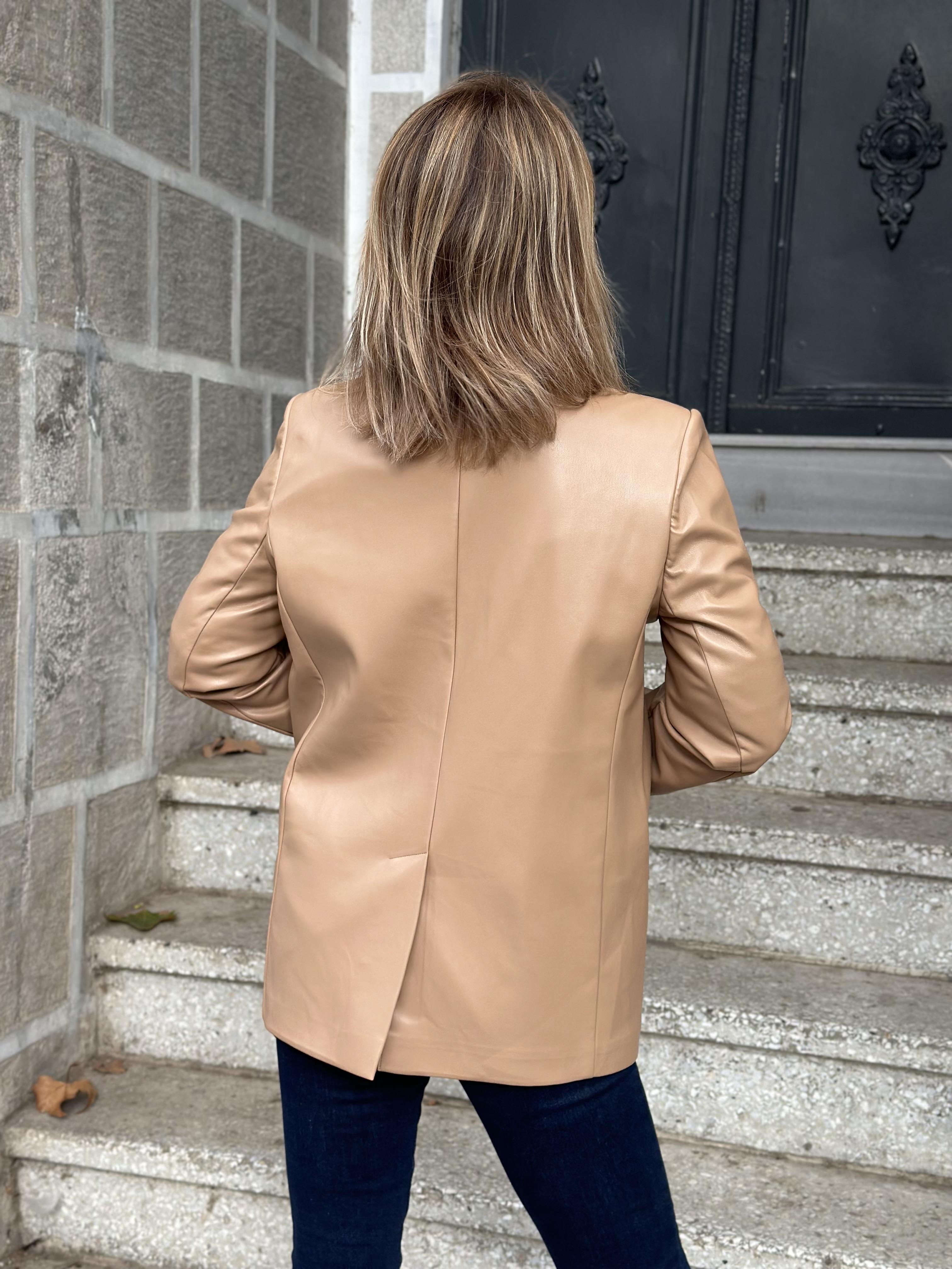 Camel Deri Blazer Ceket
