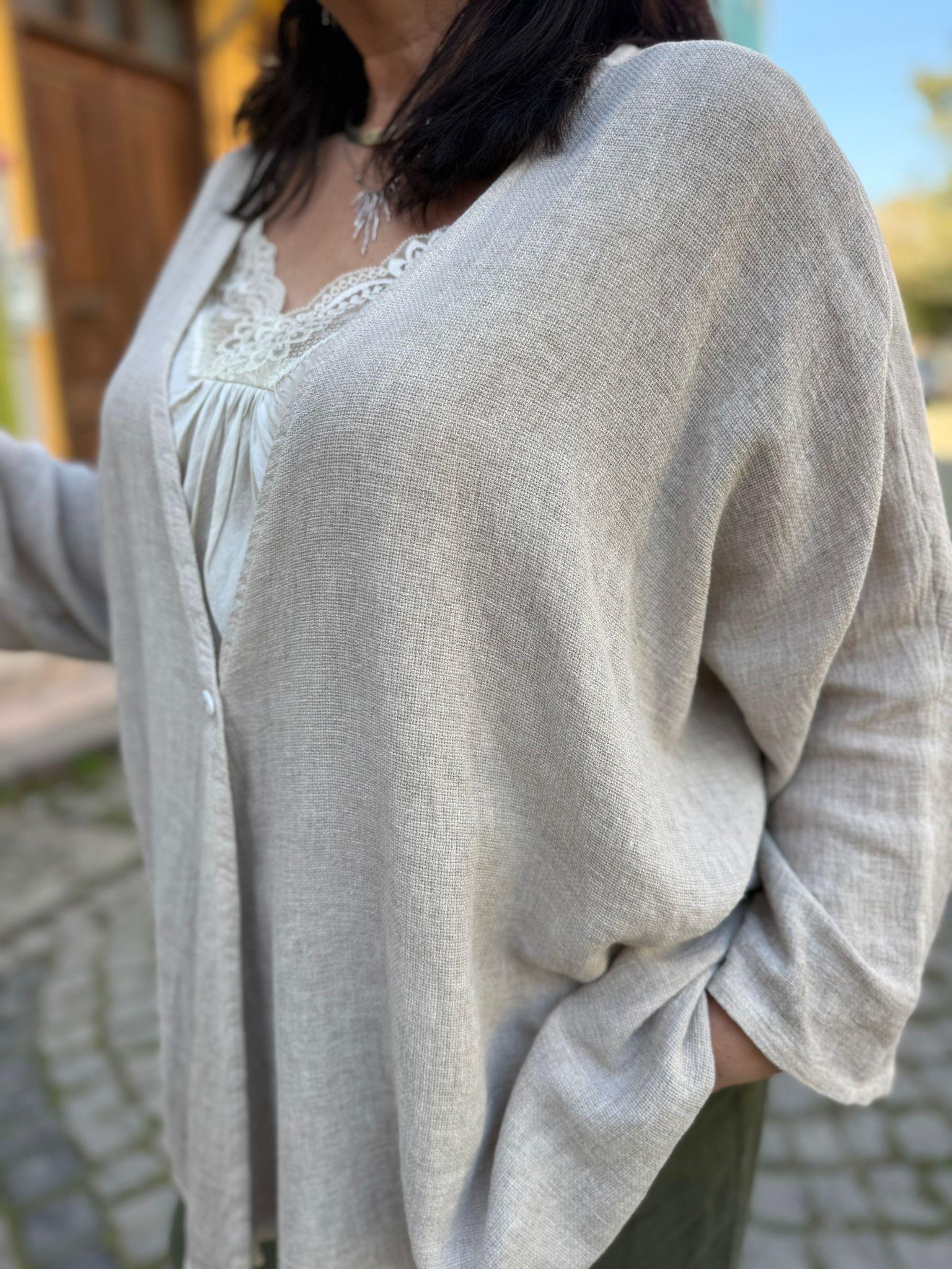 İthal Petek Dokulu Oversize Keten Ceket