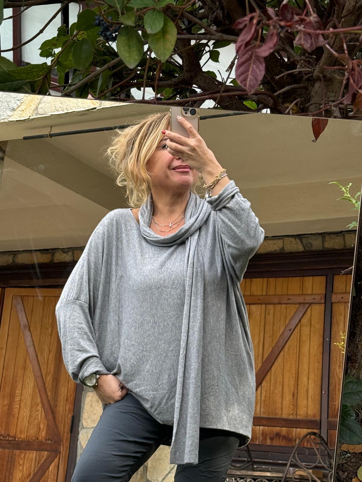 İthal Fularlı Oversize Triko