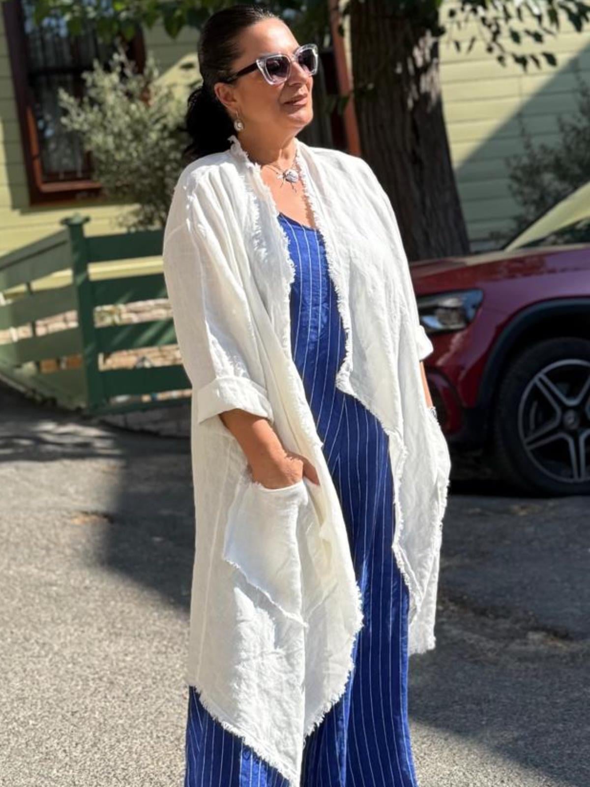 Şal Yaka İthal Keten Ceket