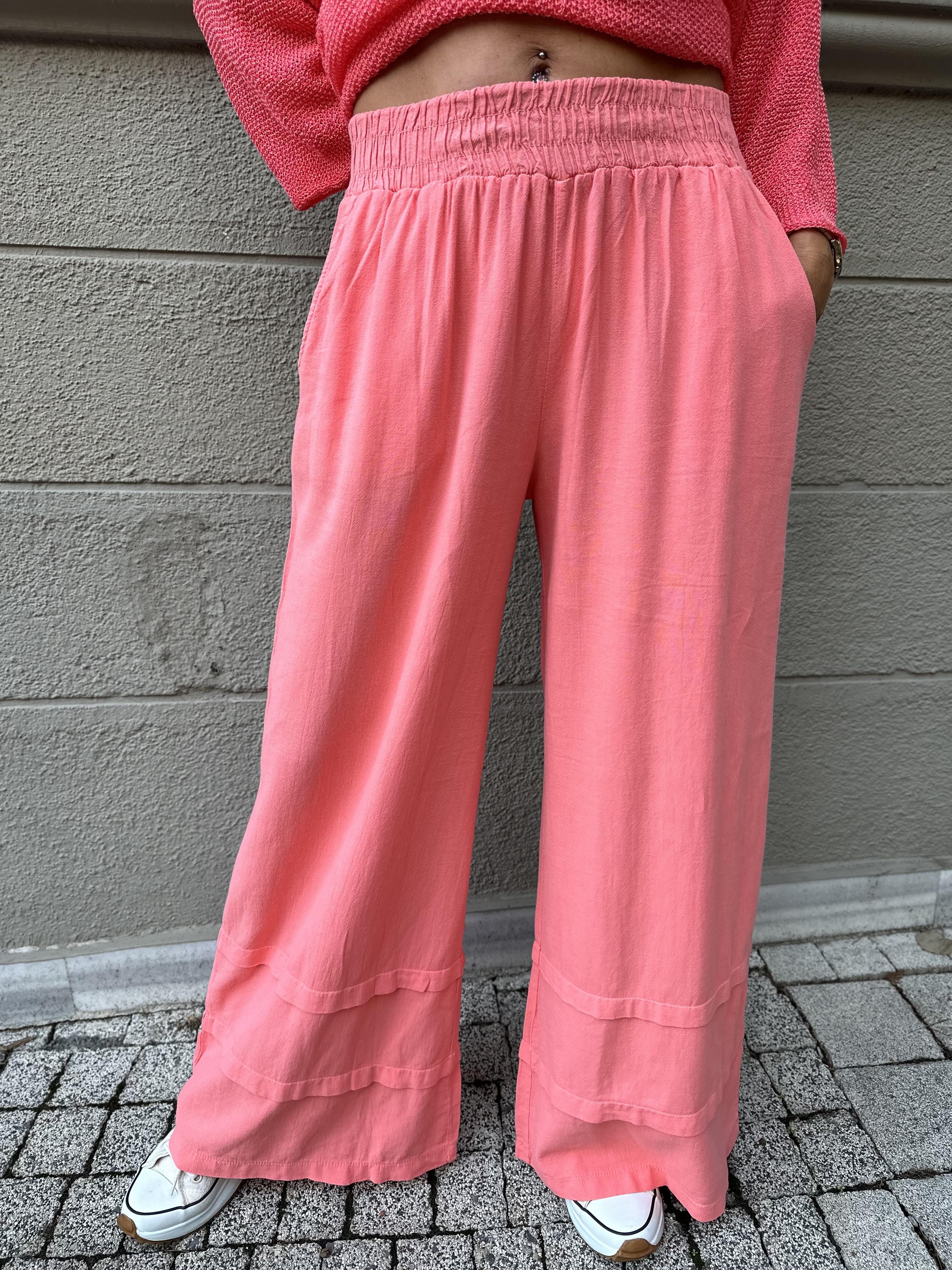 Paçası Dikişli Pamuklu Bol Paça Pantolon