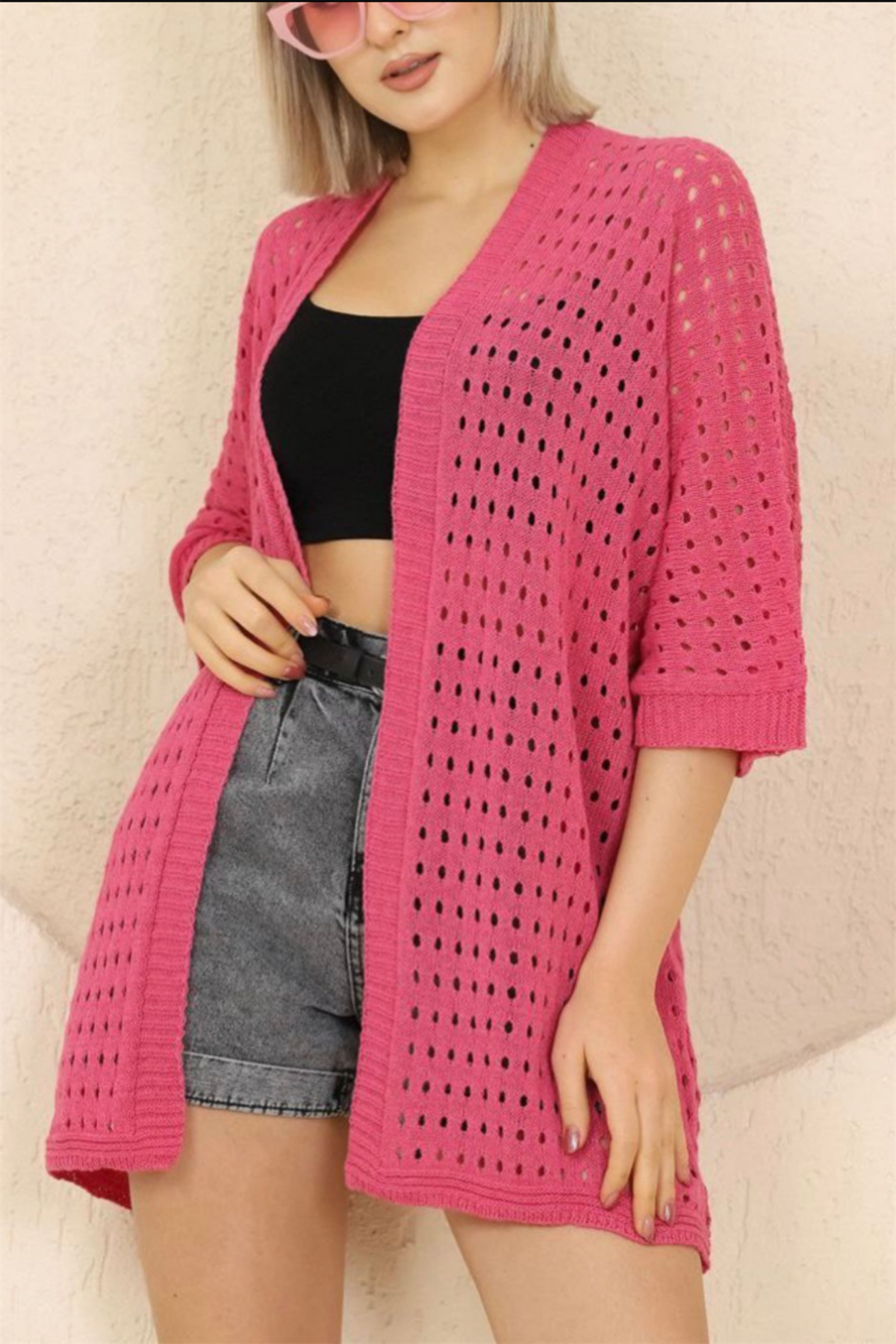 Pembe Delikli Yarasa Kol Hırka