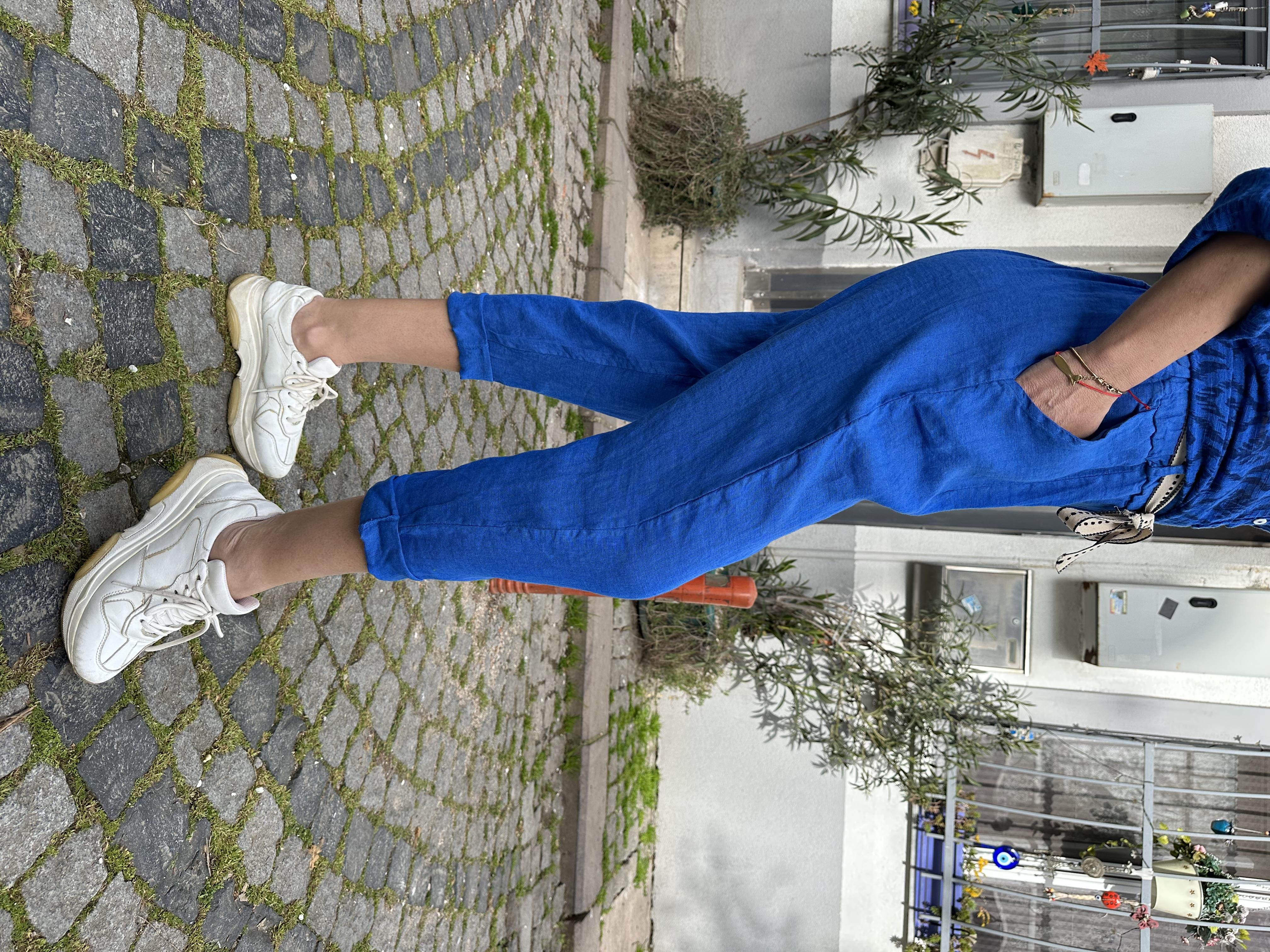Saks Kemerli Keten Pantolon
