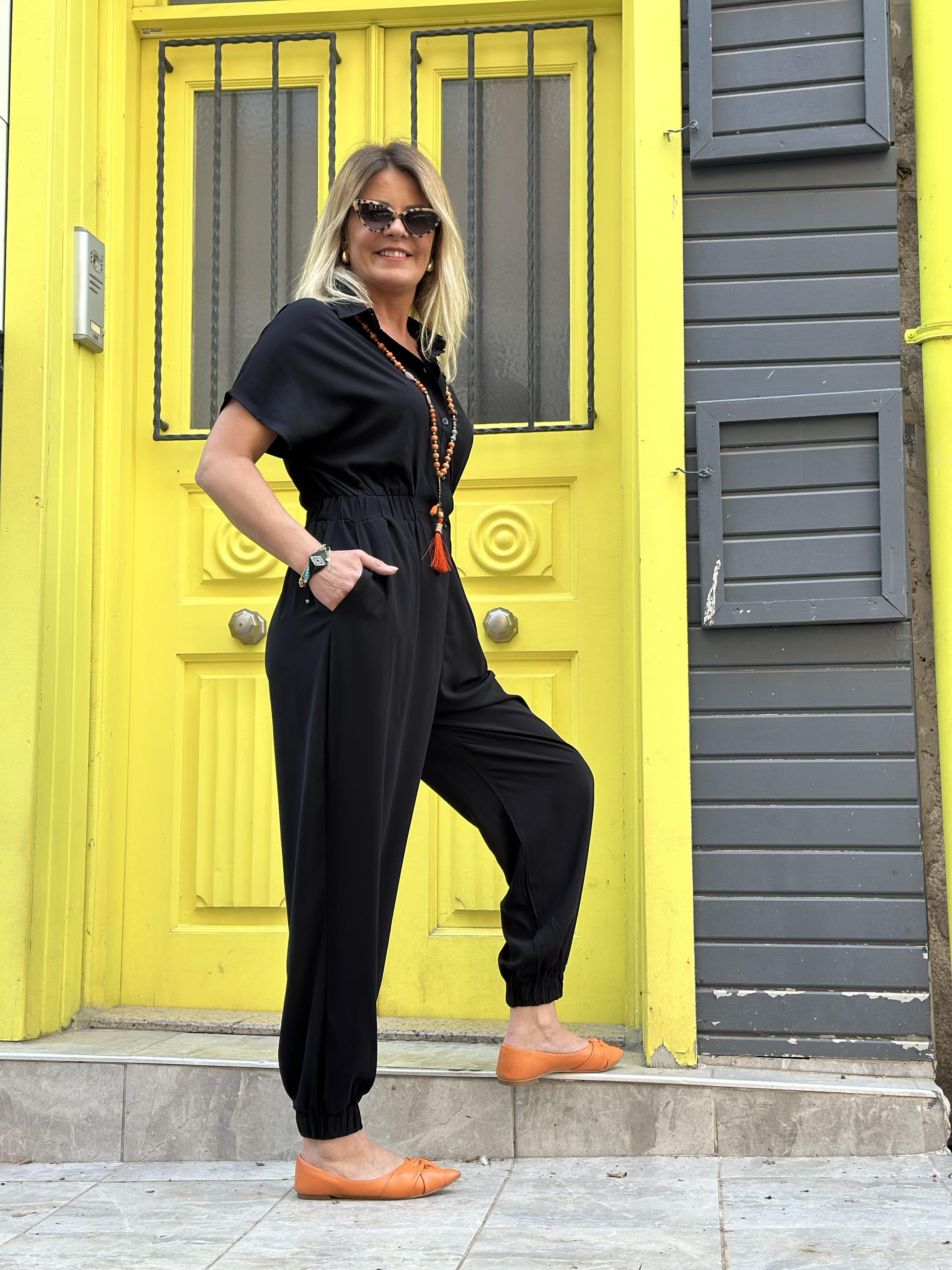 Siyah Gömlek Yaka Tulum