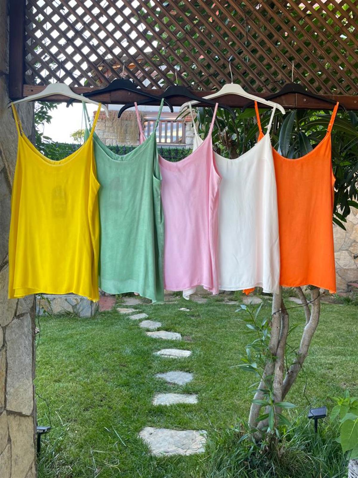 Yıkamalı Viskon Askılı Bluz