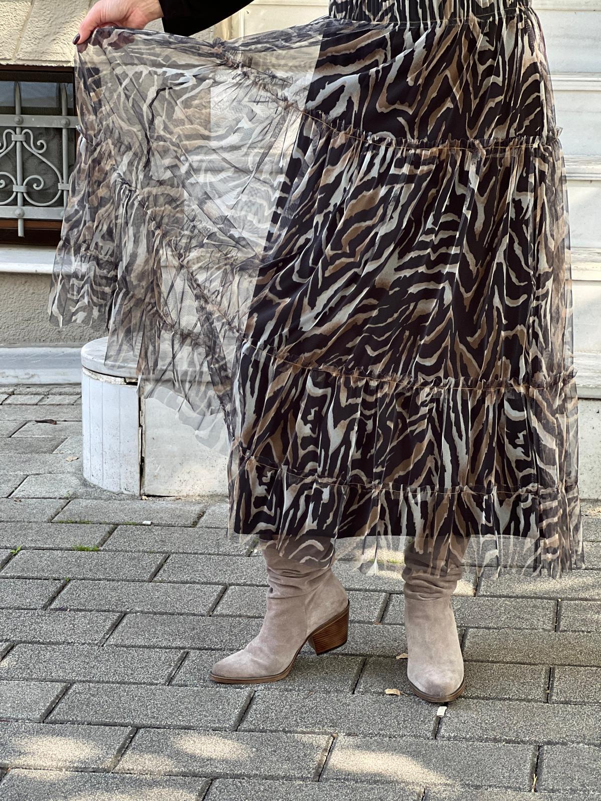 Zebra Desenli Tül Etek