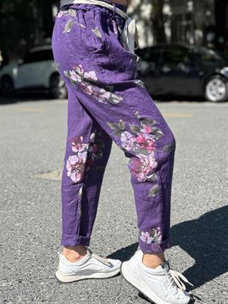 İthal Çiçekli Keten Pantolon