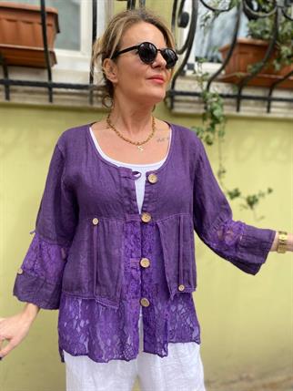 İthal Dantelli Keten Ceket