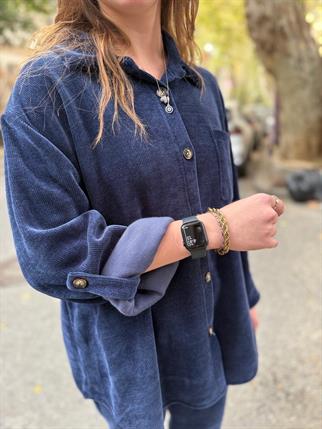 İthal İnce Fitilli Kadife Oversize Gömlek