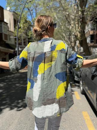 Haki Fırça Desen Gömlek