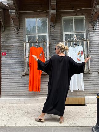 Oversize Nakışlı Gömlek Elbise
