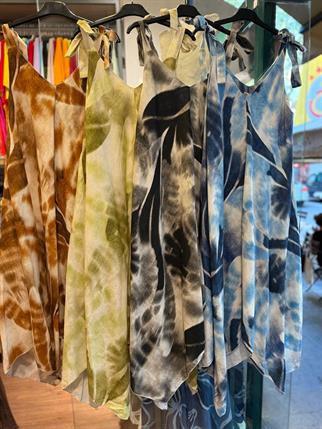 İthal Batik Asimetrik Keten Elbise