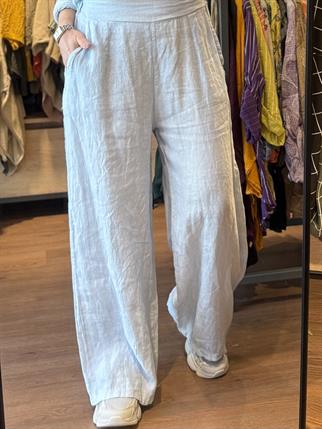 Arkadan Lastikli İthal Keten Pantolon
